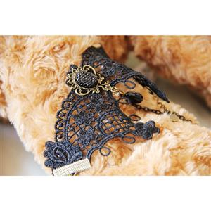 Gothic Wristband Black Lace Embellished Bracelet with Ring J18054